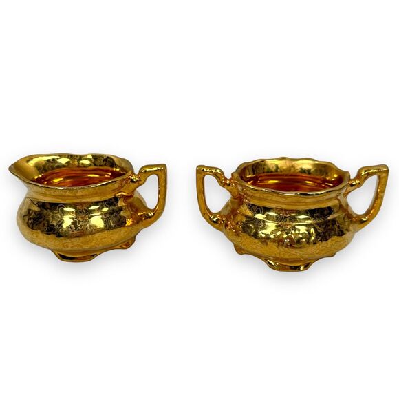 Vintage Lady Hamilton Cream Sugar Creamer Lot of 2 Warranted 22k Gold Plated - Picture 1 of 10